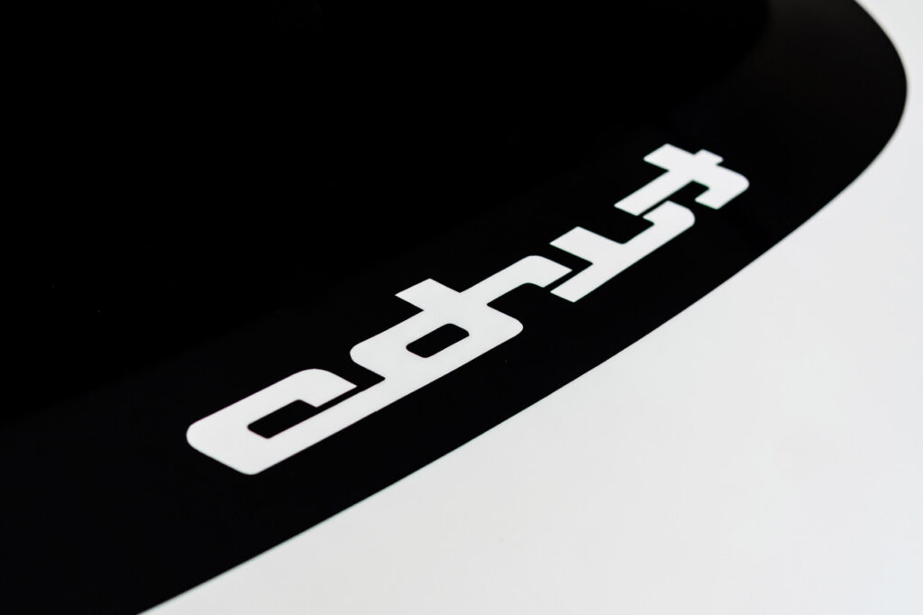 mirror text on hood of White BMW M2 Turbo Design Edition