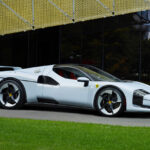 side angle of white ferrari sc40