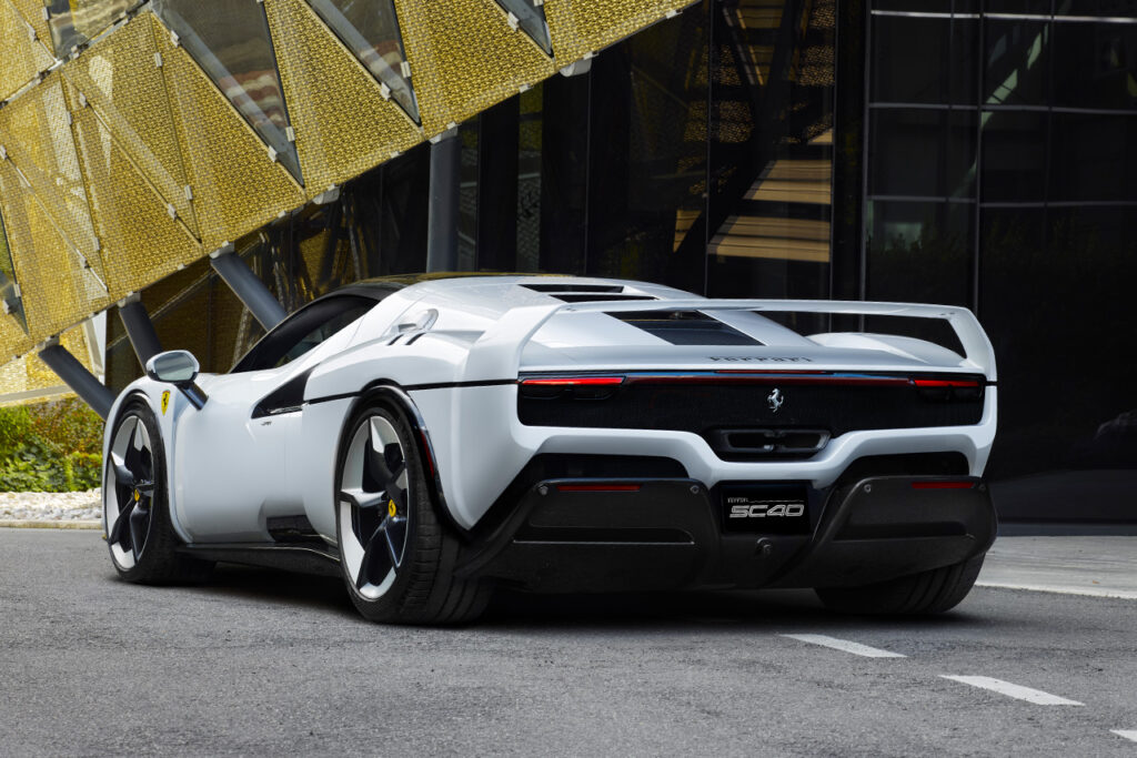 rear view of white ferrari sc40