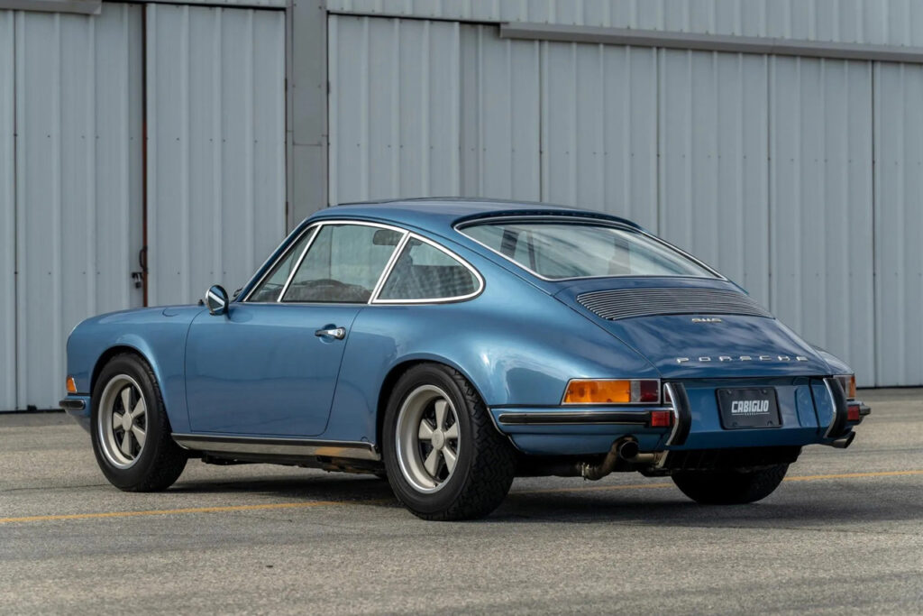 rear view of blue 1971 porsche 911S Coupe owned by Jerry Seinfeld