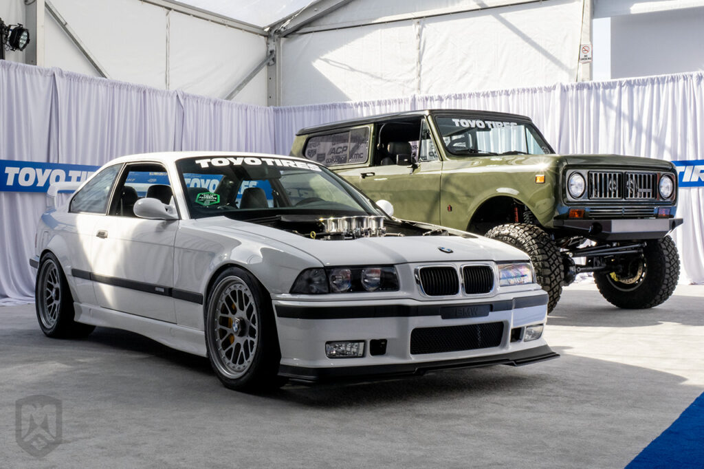 pdx_vert white 1991 bmw e36 in toyo tires treadpass at sema 2025