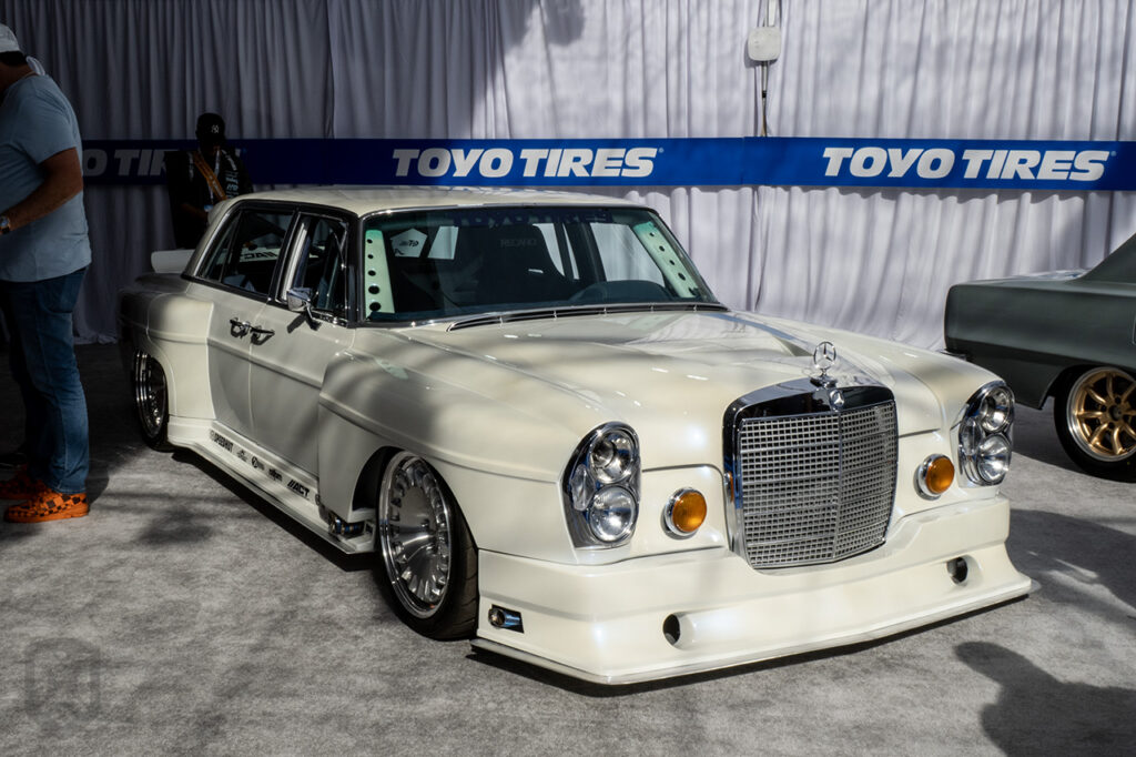 smokedogg_customs white 1971 Mercedes 300 SEL at the toyot tires treadpass at sema 2025