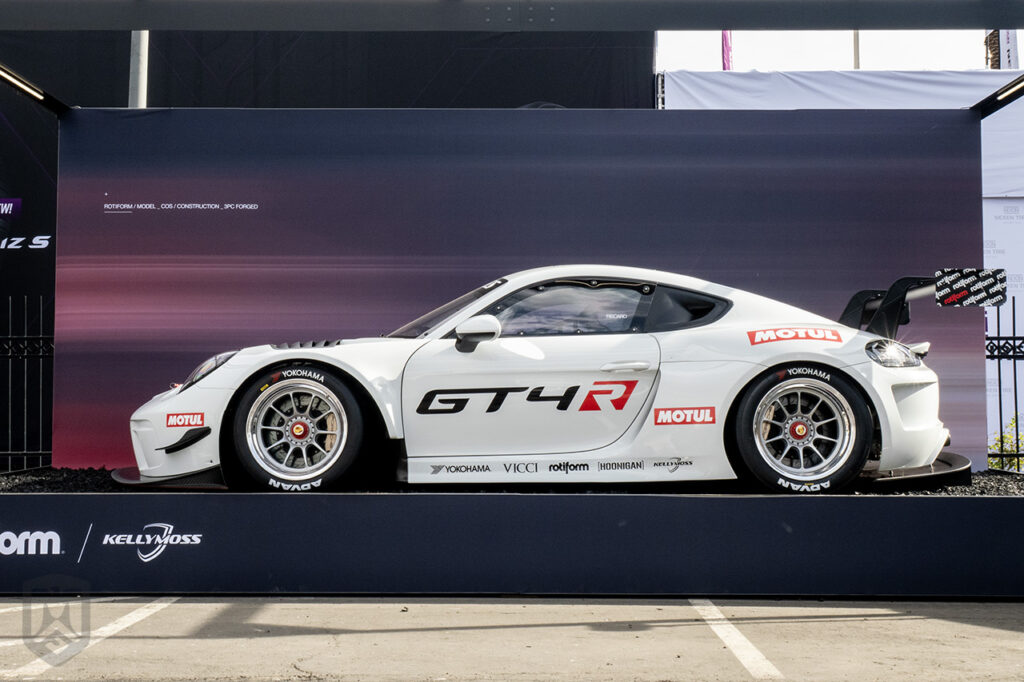 kellymossinc white Kelly Moss Porsche GT4R at the hoonigans booth silver lot at sema 2025