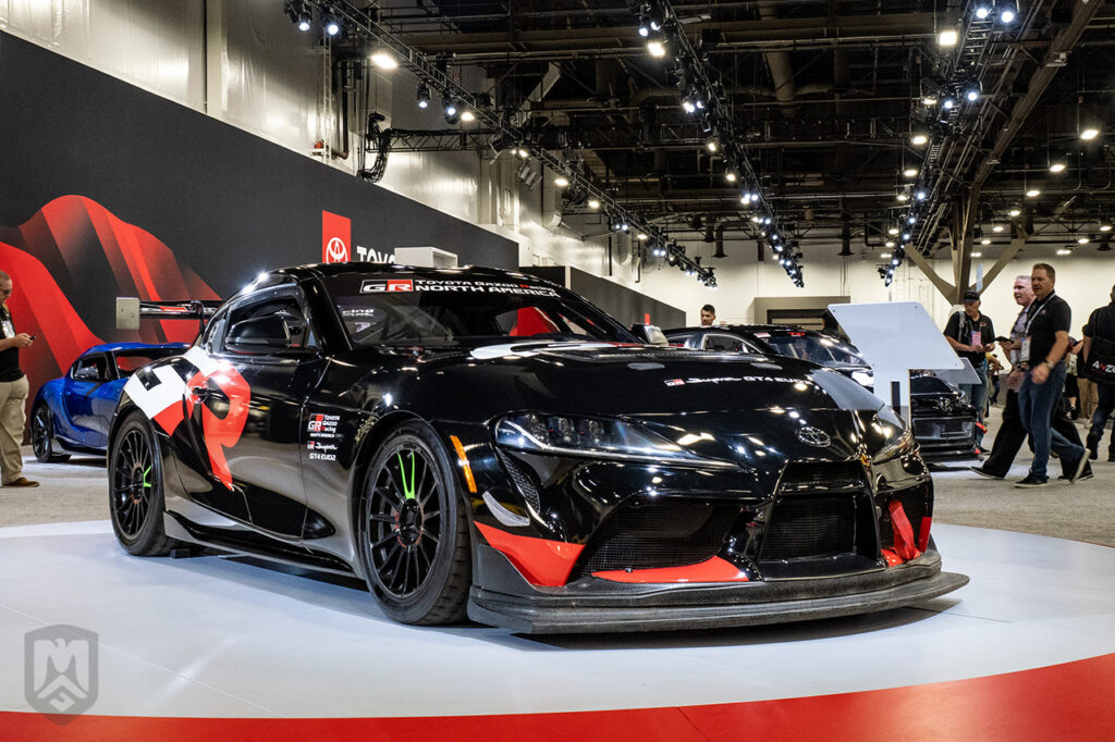 black toyota supra gt4 evo 2 at sema 2025 toyota booth