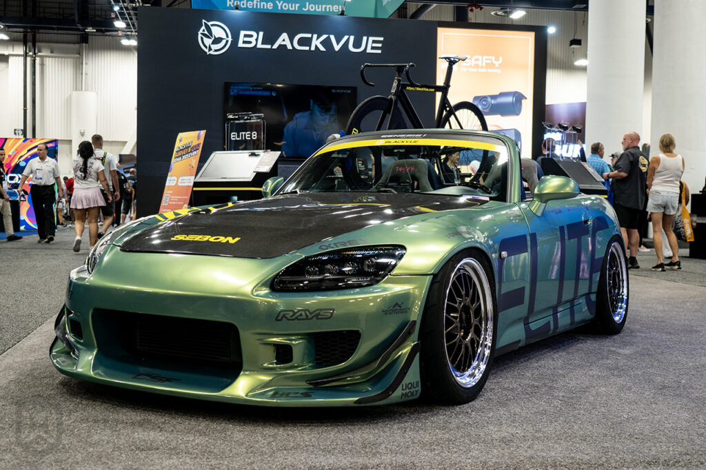 rowirowe green honda s2000 in the blackvue booth 10251 at sema 2025 north hall