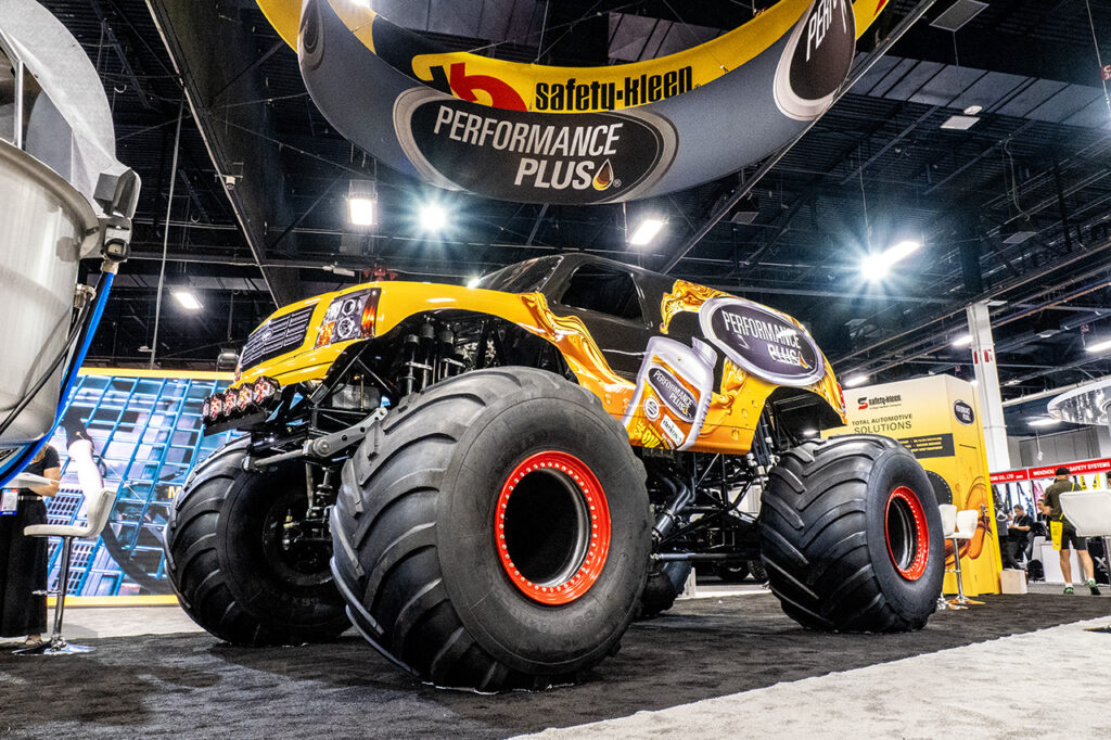 safety-kleen monster truck at the safety-kleen booth #20367 at sema 2025