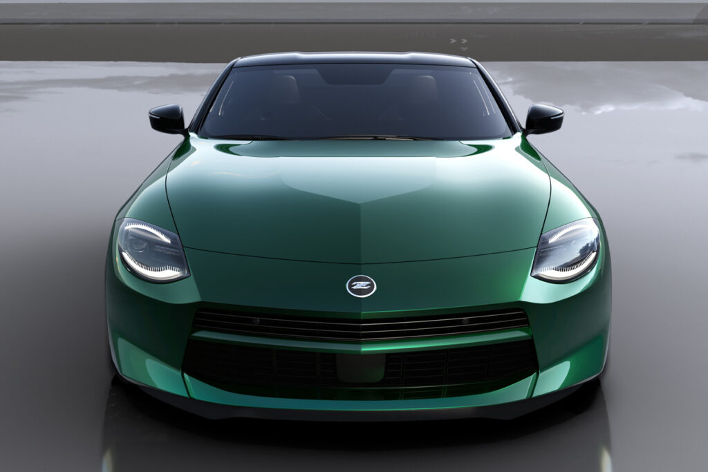 front of green 2027 nissan z