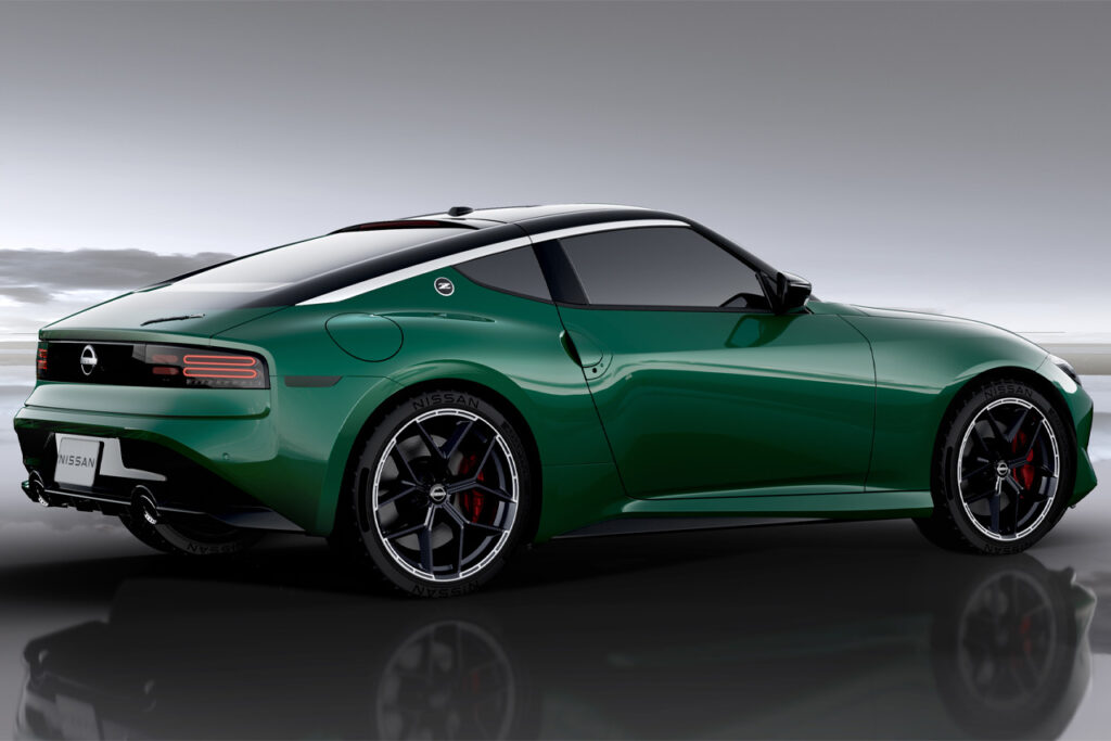rear of green 2027 nissan z