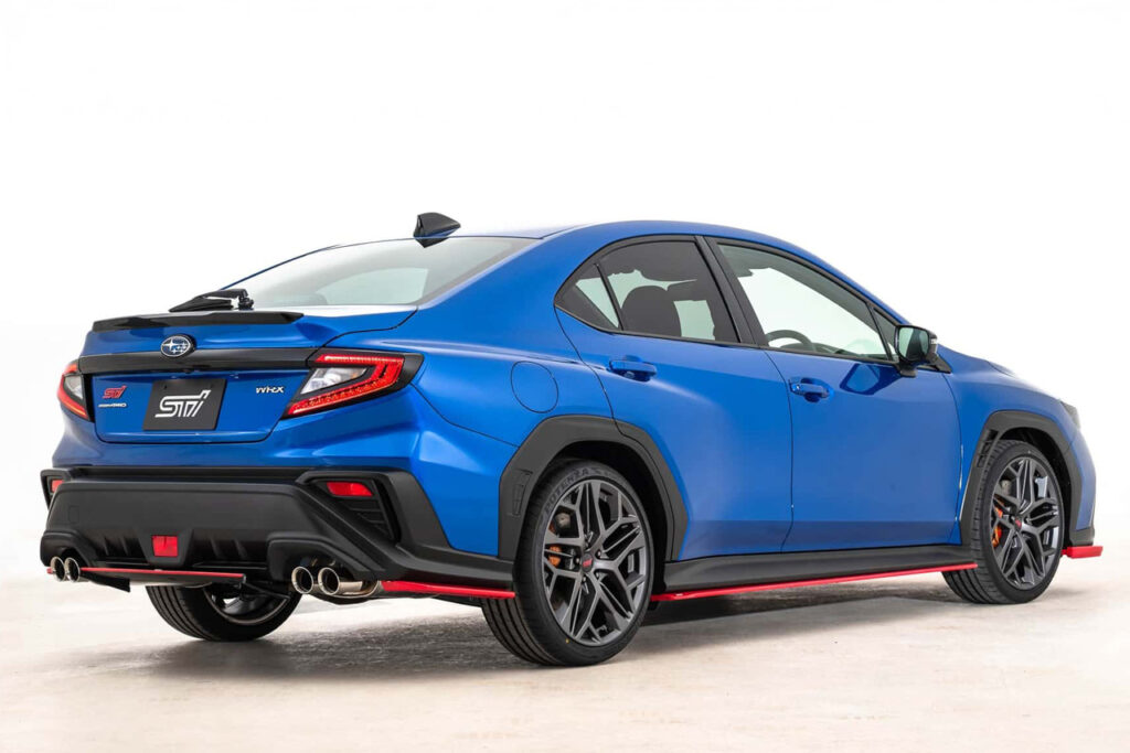 rear of blue and read subaru wrx sti sport#